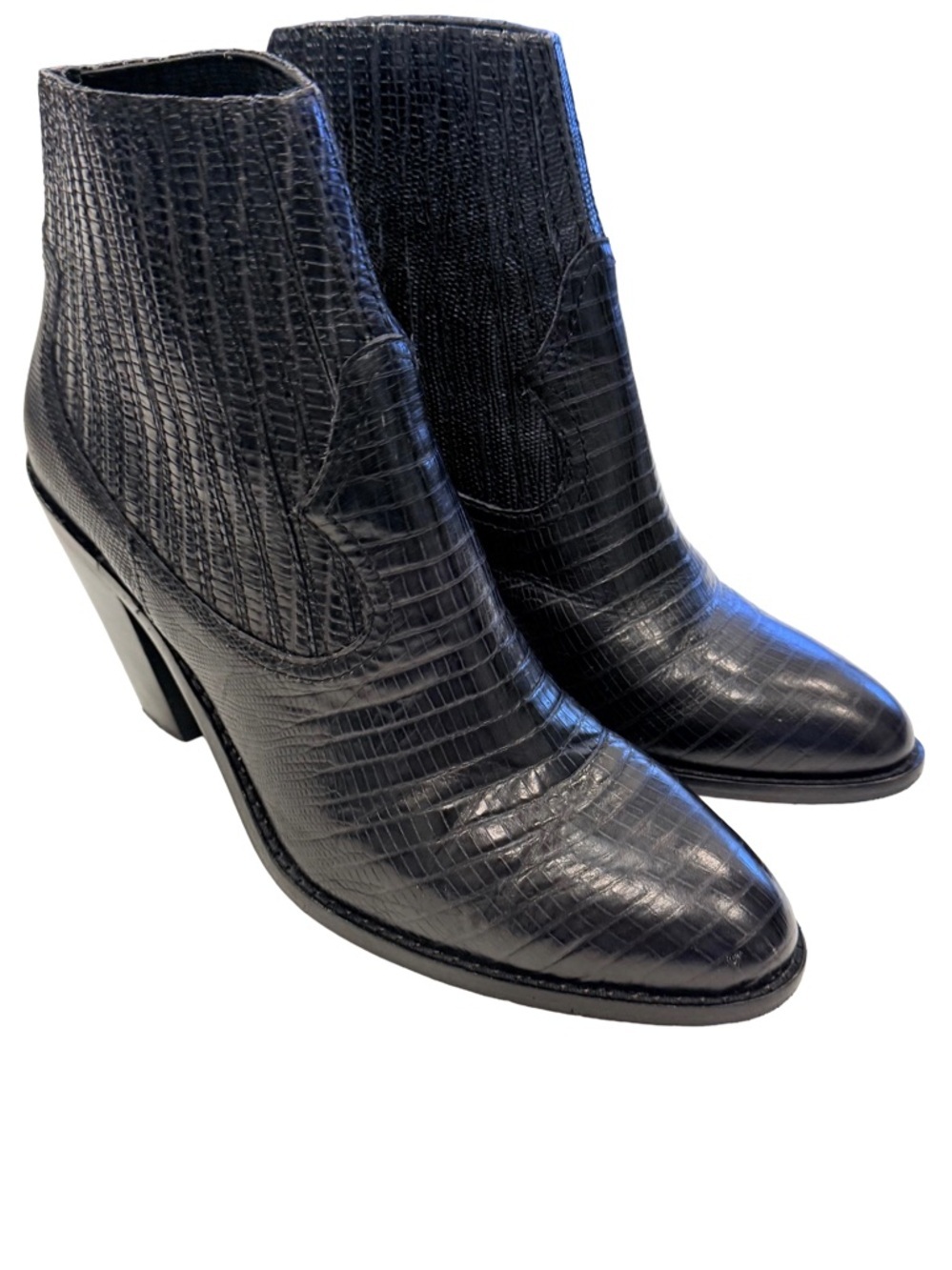 ASH Women’s IIona Boots Black Embossed Leather Western Style Ankle Boots Sz 8.5